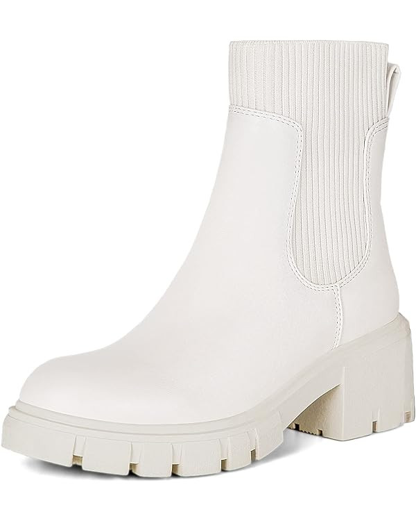 Athlefit Women's Chelsea Platform Ankle Boots Elastic Chunky Heel Lug Sole Booties | Amazon (US)