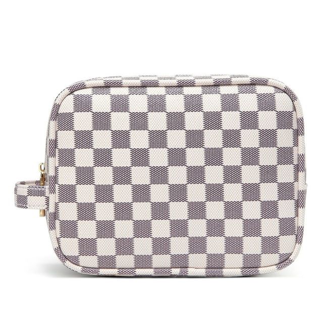 Daisy Rose Cosmetic Toiletry Bag PU Vegan Leather Travel Bag for Women - Cream Checkered | Walmart (US)