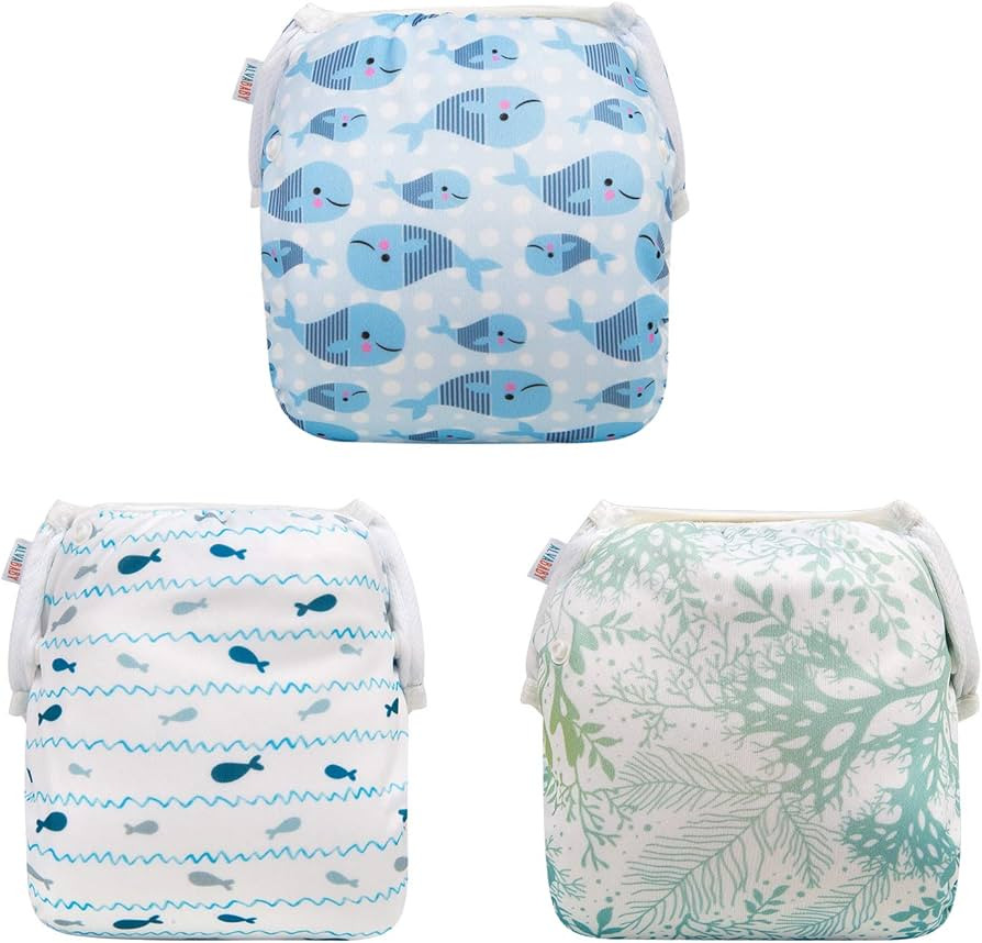 ALVABABY 3pcs Swim Diapers Baby & Toddler Snap One Size Reusable Adjustable Baby Boy Large Fish&s... | Amazon (US)