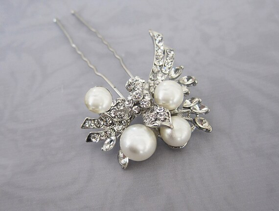 Vintage Style Pearl Bridal Hair Pin, Wedding Silver Crystal Vintage Hair Pin, 1920s Gatbsy Hair A... | Etsy (US)