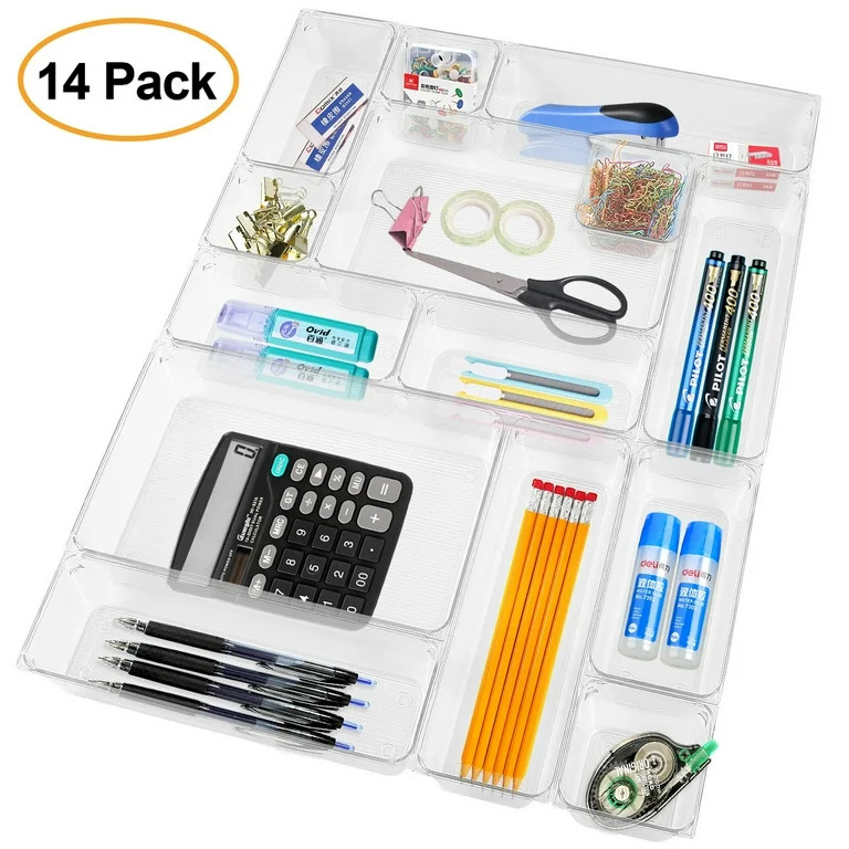Clear Plastic Drawer Organizer Tray Acrylic Drawer Organizer 14 PCS Desk Drawer Organizer for Kit... | Walmart (US)