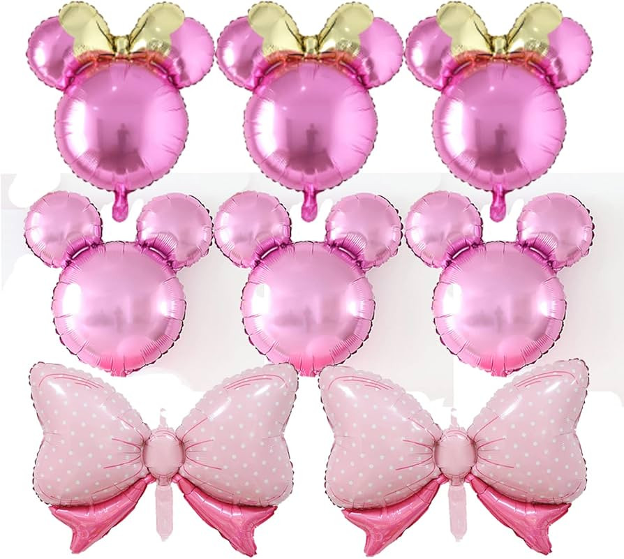 Finypa 6 Pcs Mouse Head Birthday Balloons, Huge Pink Bow Aluminum Foil Balloons for Baby Shower, ... | Amazon (CA)