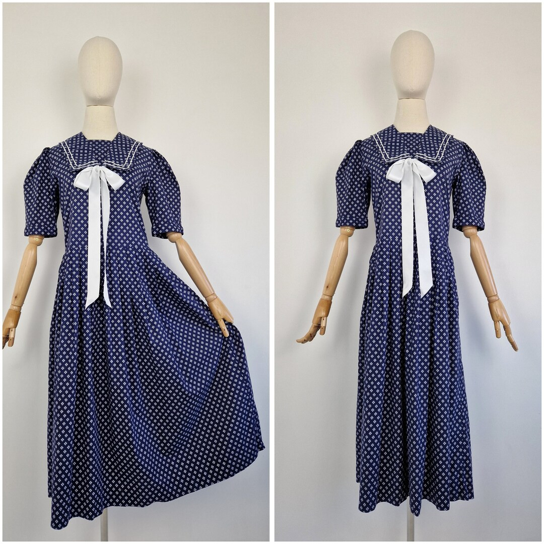 Vintage 80s Laura Ashley Sailor Nautical Cotton Dress - Etsy UK | Etsy (UK)