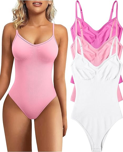 TOB Women's 3 Piece Bodysuits Sexy Ribbed Sleeveless Adjustable Spaghetti Strips Shapewear Tops B... | Amazon (US)