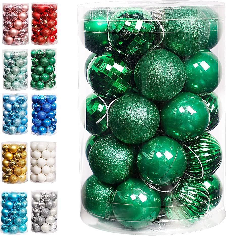 Lulu Home Christmas Ball Ornaments, 34 Ct 1.57" Pre-Strung Hanging Ornament Decorations, Xmas Sha... | Amazon (US)
