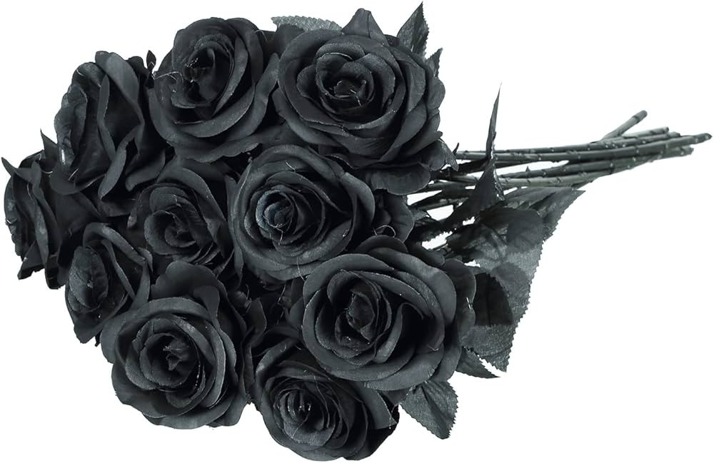 Gumolutin 10PCS Black Artificial Silk Rose Flower Bouquet Fake Vintage Roses with Long Stems for ... | Amazon (US)