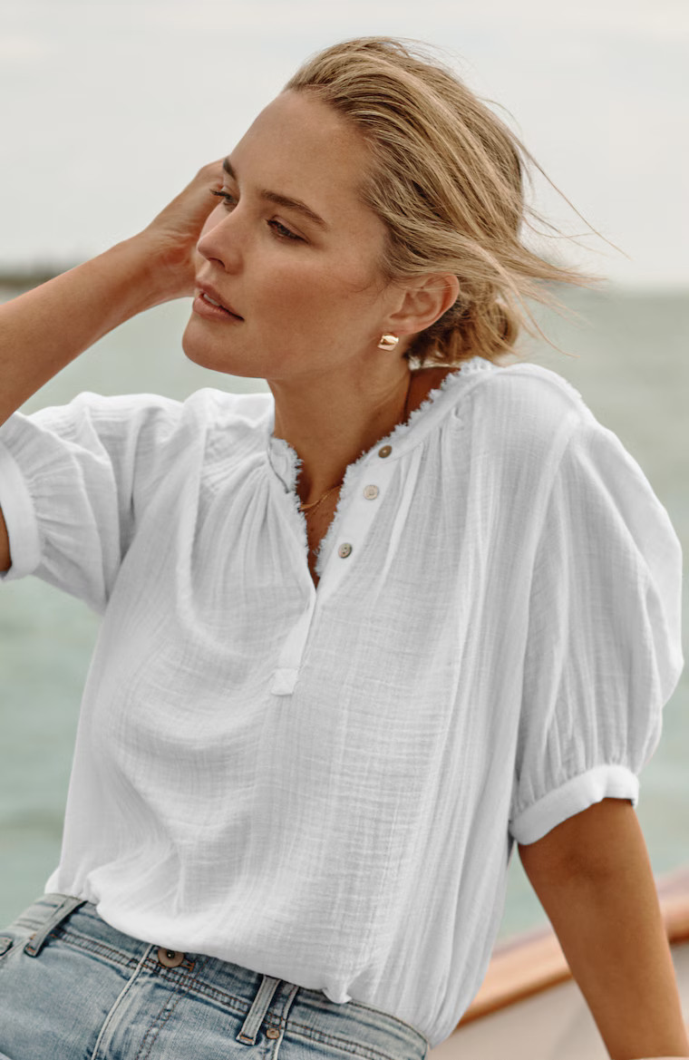 Cotton-Gauze Raw-Edge Popover | J. Jill