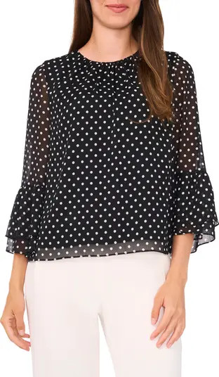 Halogen® Polka Dot Ruffle Cuff Top | Nordstrom | Nordstrom
