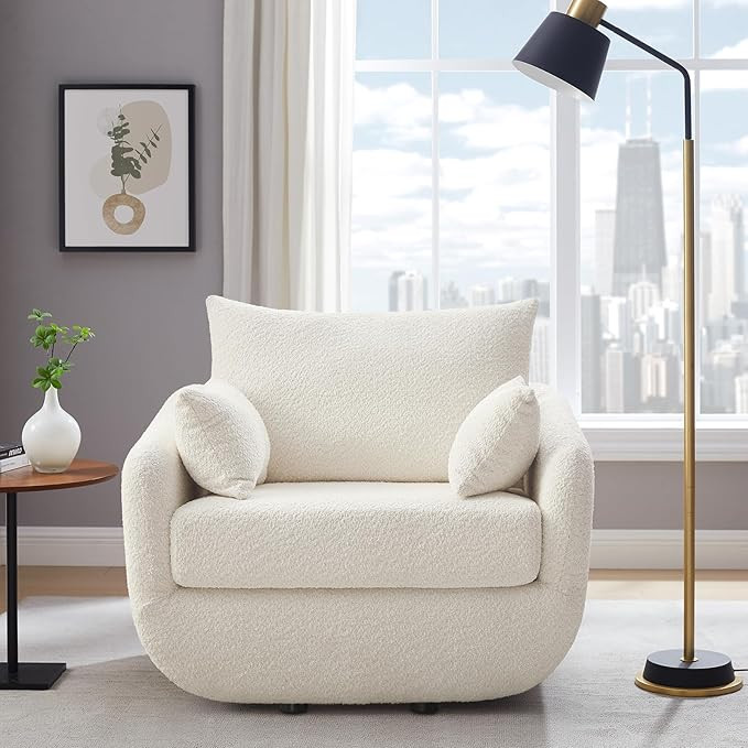 360° Swivel Accent Armchair, 39.3" Oversized, Sherpa Boucle Fabric Sofa Chair with Removable Bac... | Amazon (US)