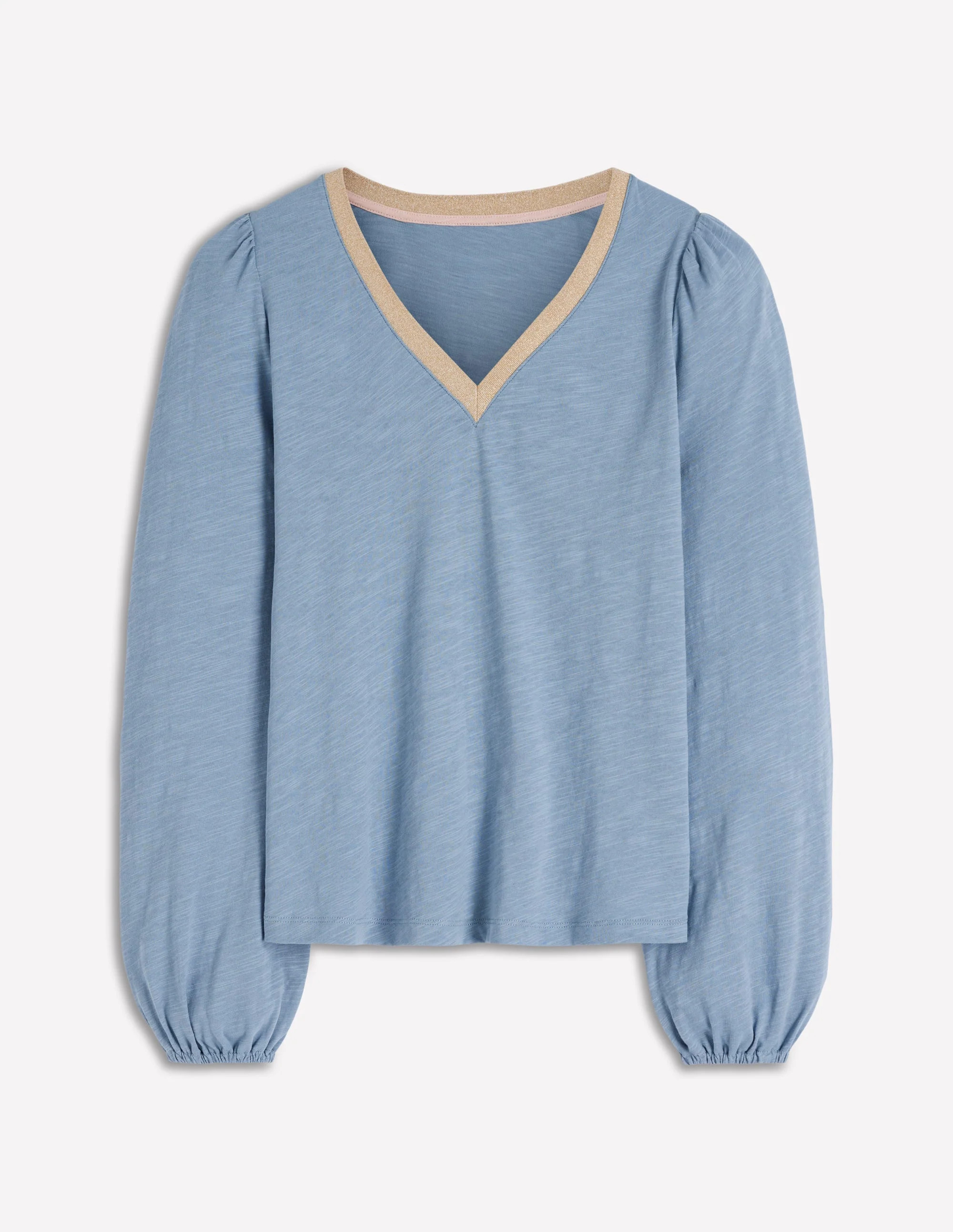 Metallic Trim V-neck Top-French Blue | Boden (US)