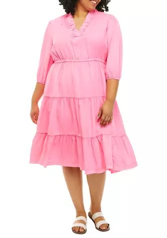 Plus Size 3/4 Blouson Sleeve Tiered Midi Dress | Belk
