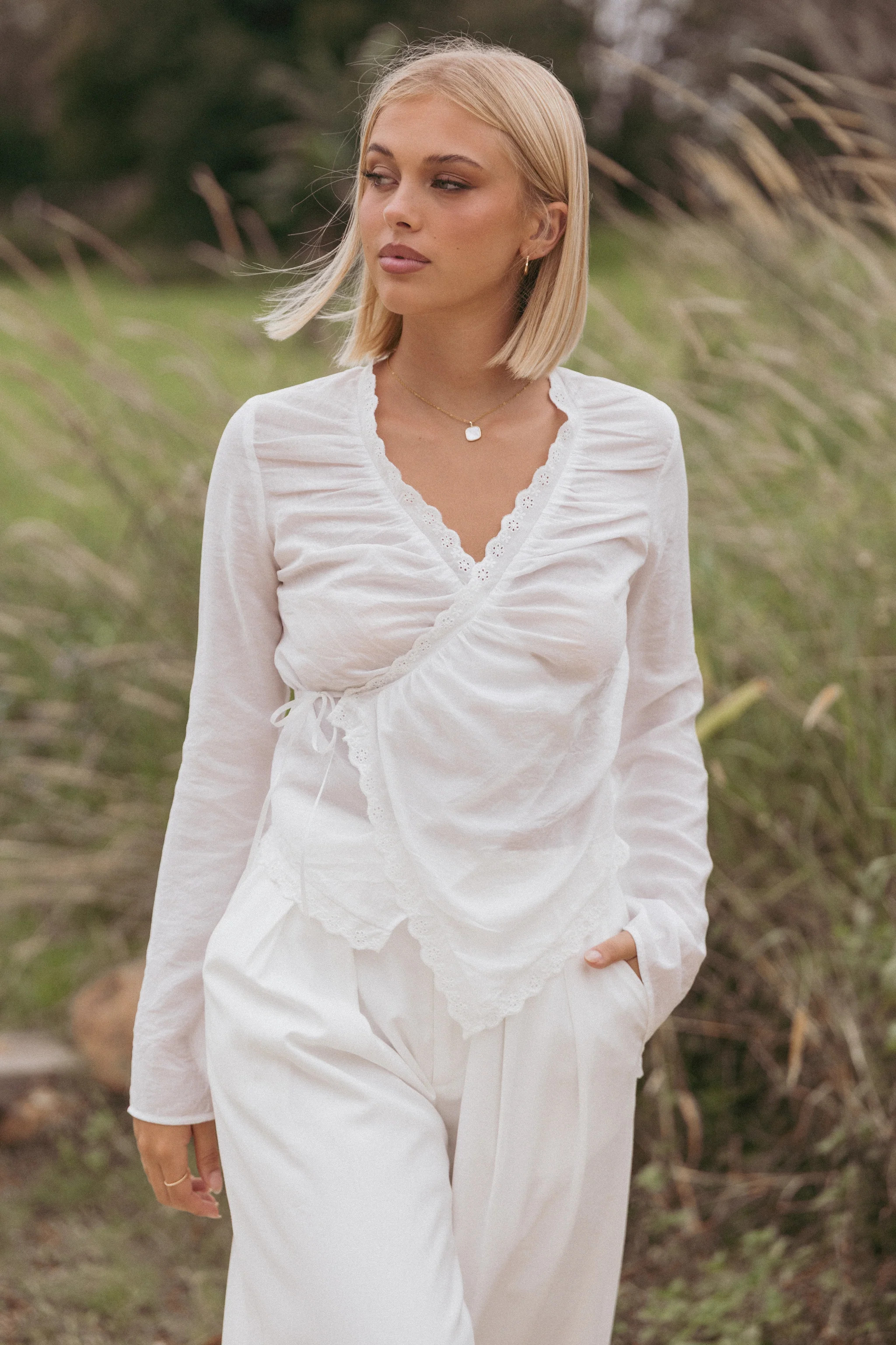 Adira Wrap Blouse - White | Petal & Pup (US)