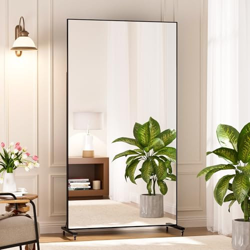 brisafe Large Rolling Mirror 71" x 40" Shatterproof Tempered Glass Easy to Move Full-Length Mirror for Gym/Dance Studio/Yoga Room/Home, Black | Amazon (US)