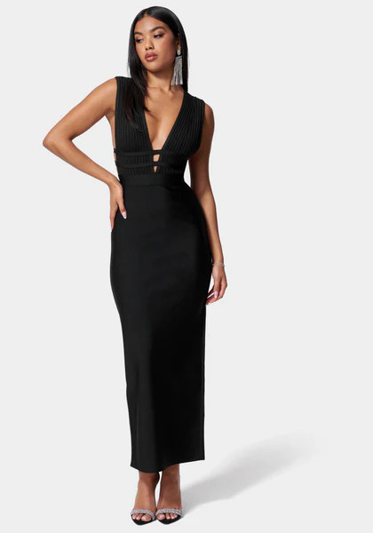 Luxe Bandage Plunge Neck Gown | Bebe