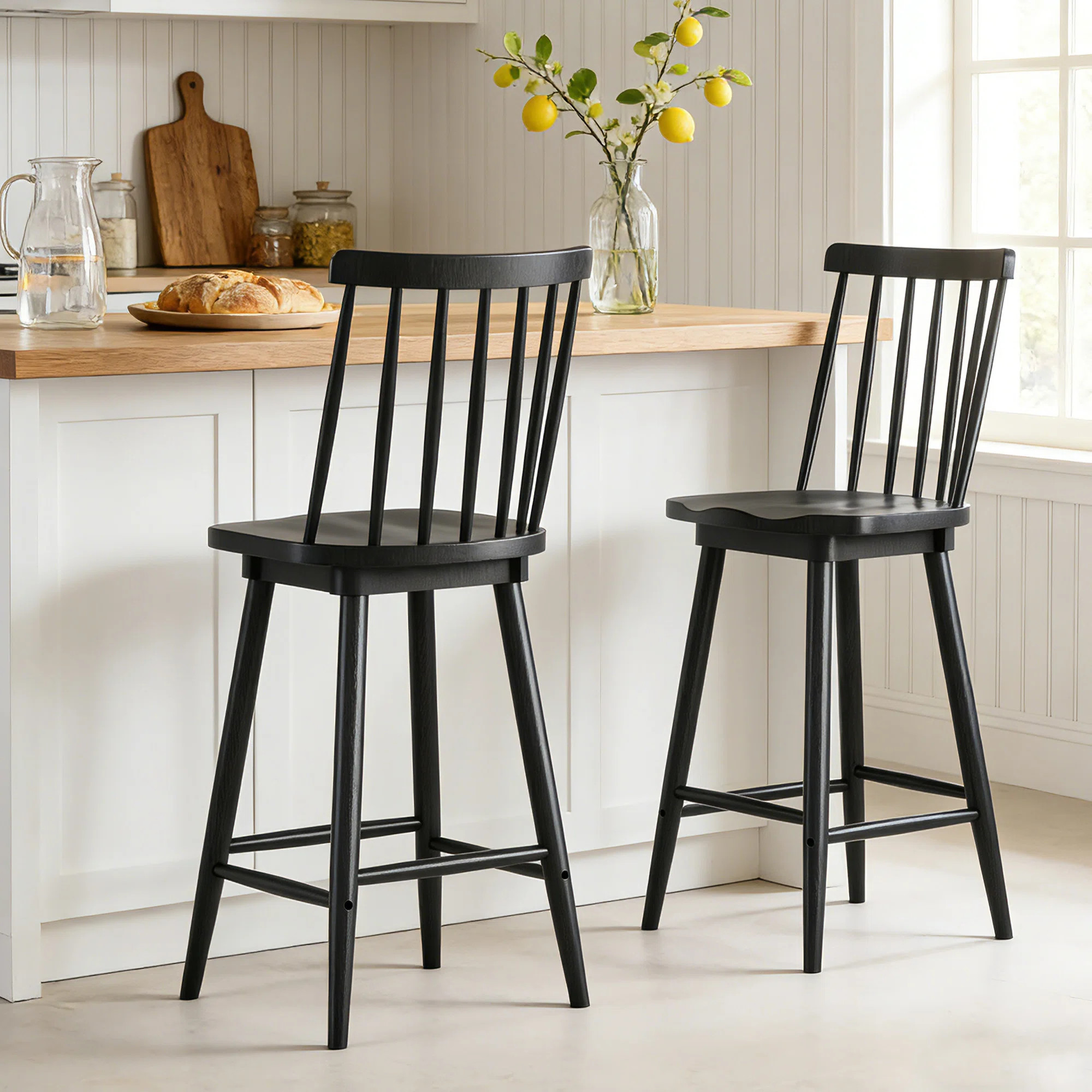 24" Counter Stool, Set Of 2 Round Counter Stools With Backrest And Footrest (Set of 2) (Set of 2) | Wayfair North America