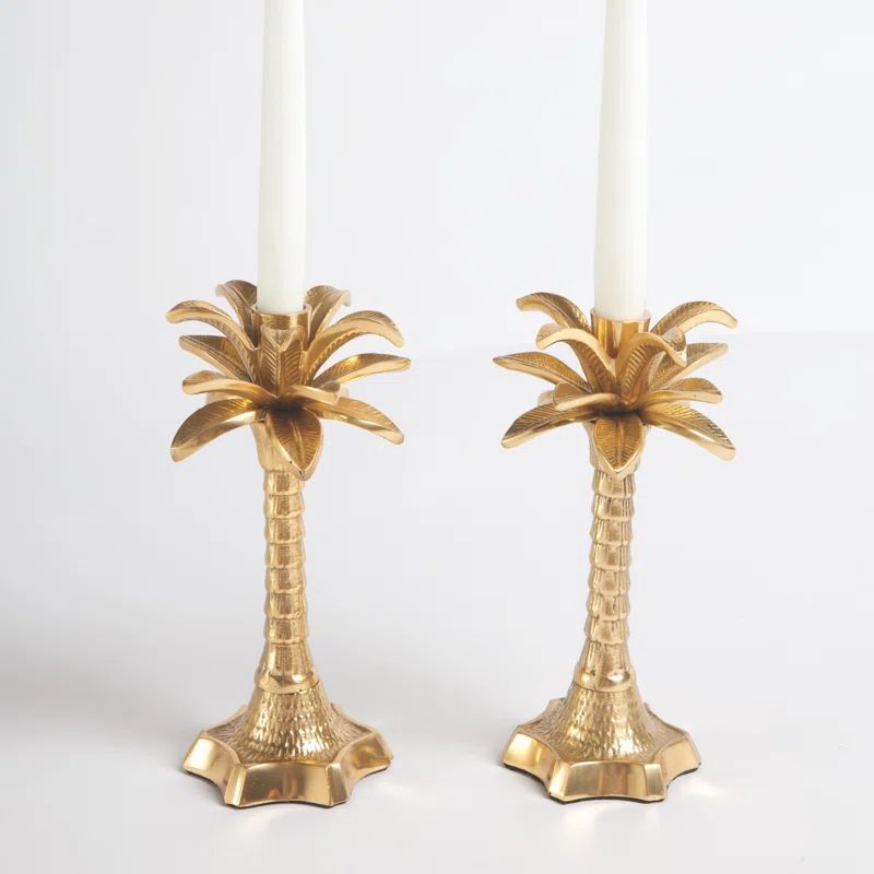 8.75" Aluminum Tabletop Candlestick with Candle Included (Set of 2) | Wayfair North America