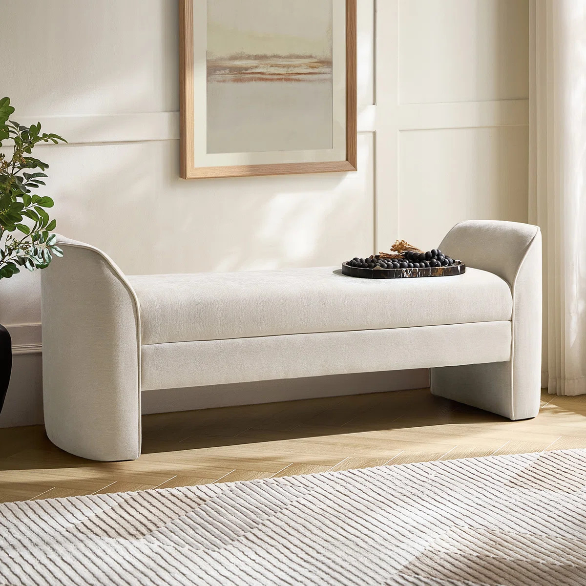 Elizabeth Modern 57"W Chenille Fabric Easy Assembly Upholstered Bench | Wayfair North America