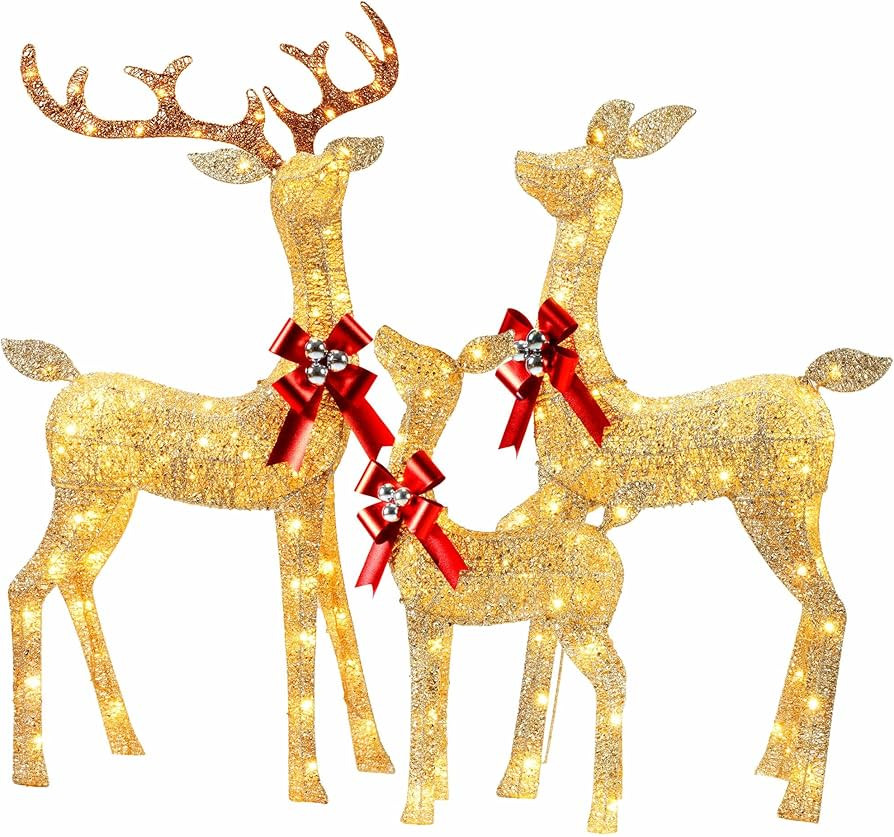YULETIME 3-Piece Pre-lit 3D Christmas Reindeer Family, Lighted Glitter Christmas Deer Family Holi... | Amazon (US)