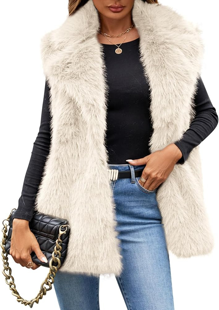 Kissonic Women's Faux Fur Vest Sleeveless Fuzzy Jacket Fluffy Coat Open Front Furry Outerwear Ves... | Amazon (US)