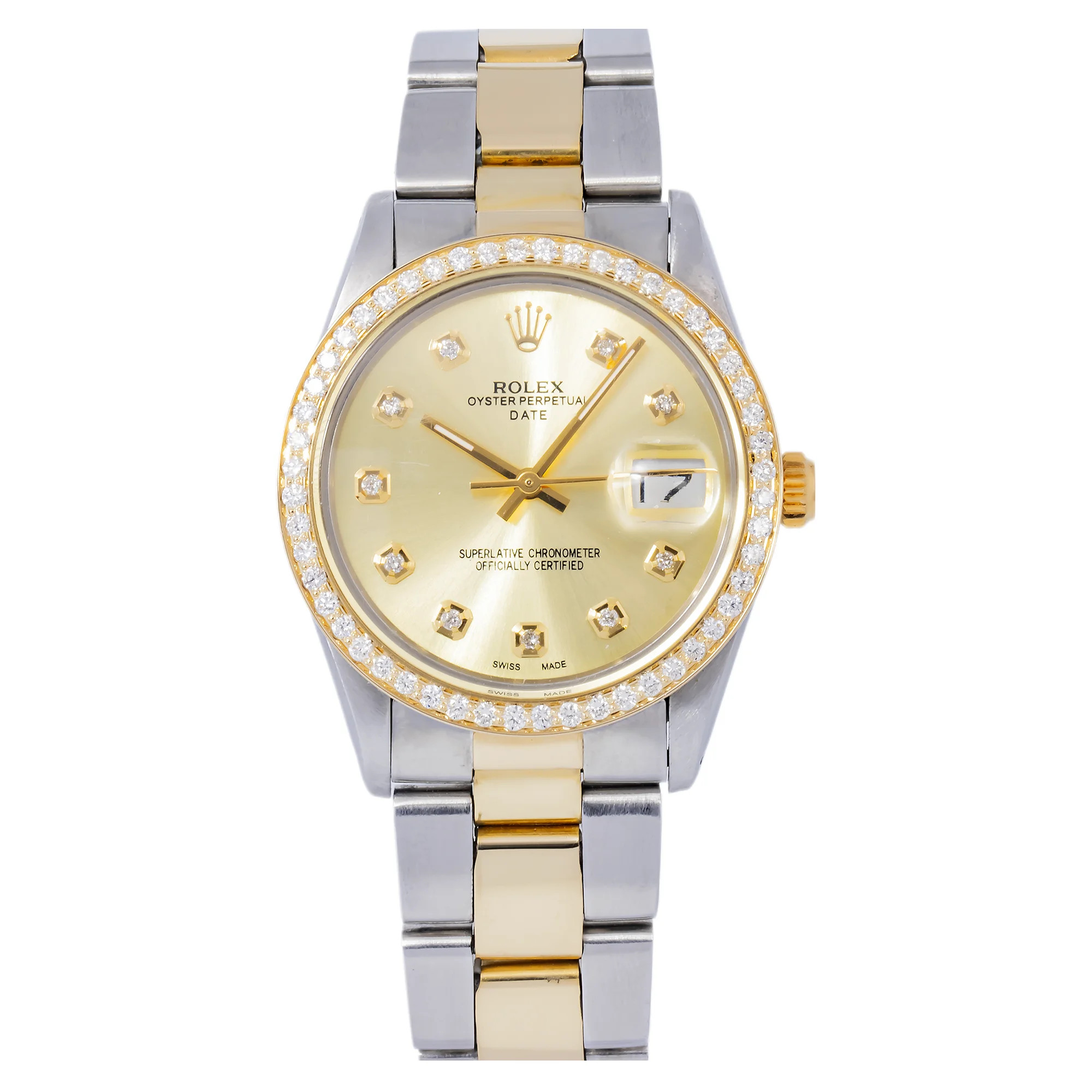 Pre-Owned ADULT LADIES ROLEX OYSTER PERPETUAL DATE 15000 34MM CHAMPAGNE DIAL, TWO TONE OYSTER BRA... | Walmart (US)
