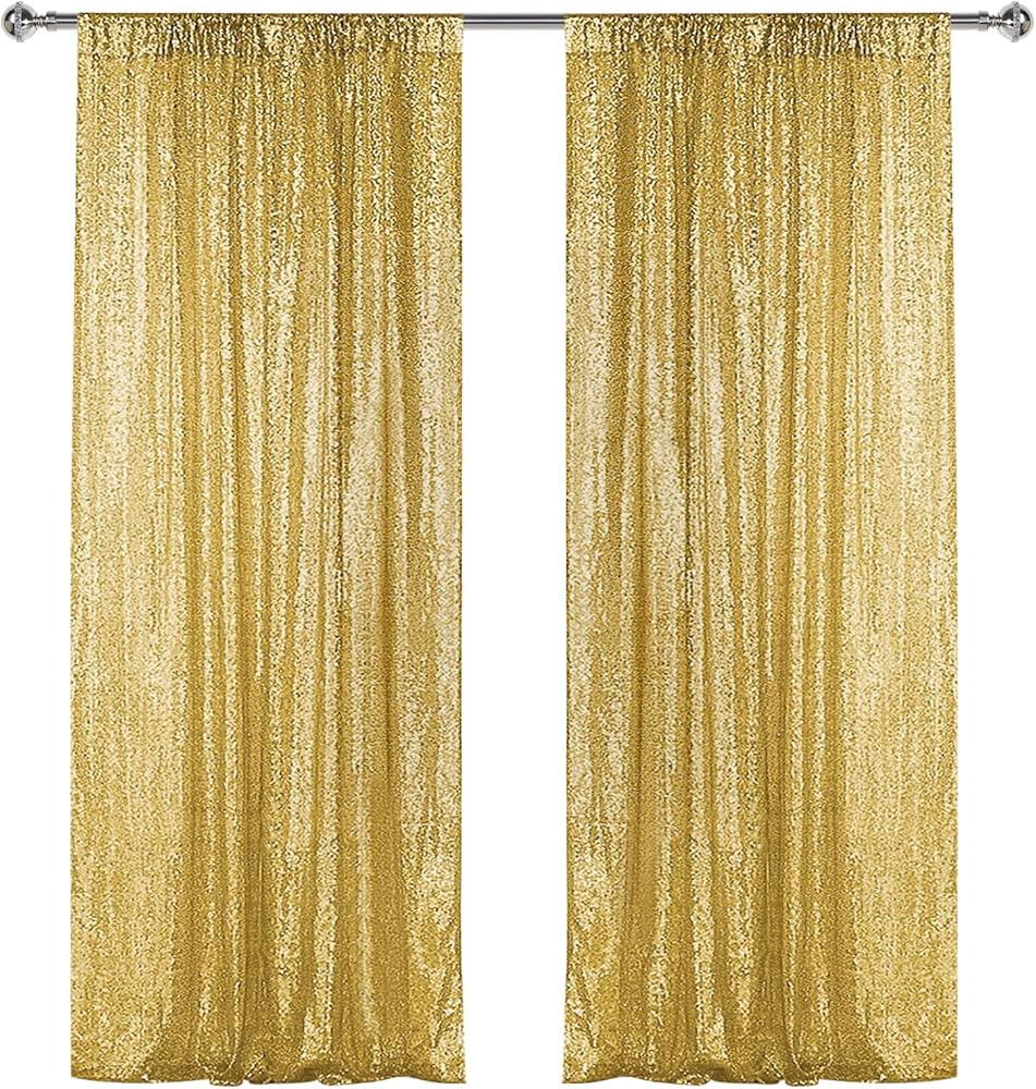 Gold Sequin Backdrop Curtain 2 Panels 2FTx8FT Glitter Gold Background Drapes Sparkle Photography ... | Amazon (US)