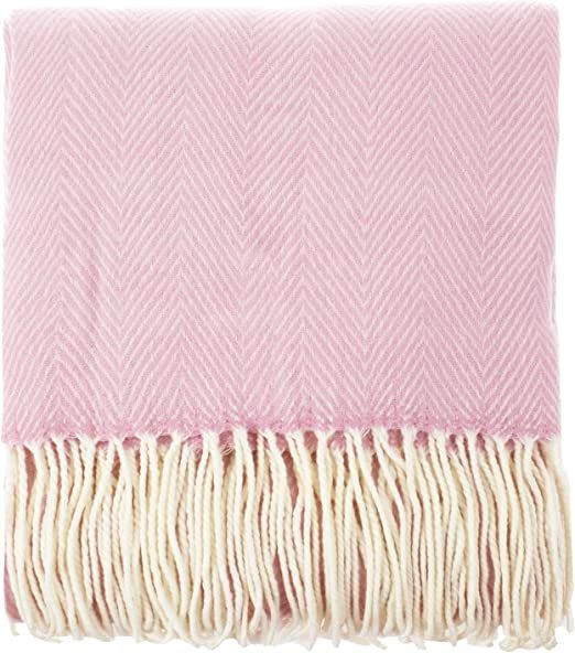 Fennco Styles Herringbone Collection Contemporary Fringed 50 x 60 Inch Throw - Pink Throw Blanket... | Amazon (US)