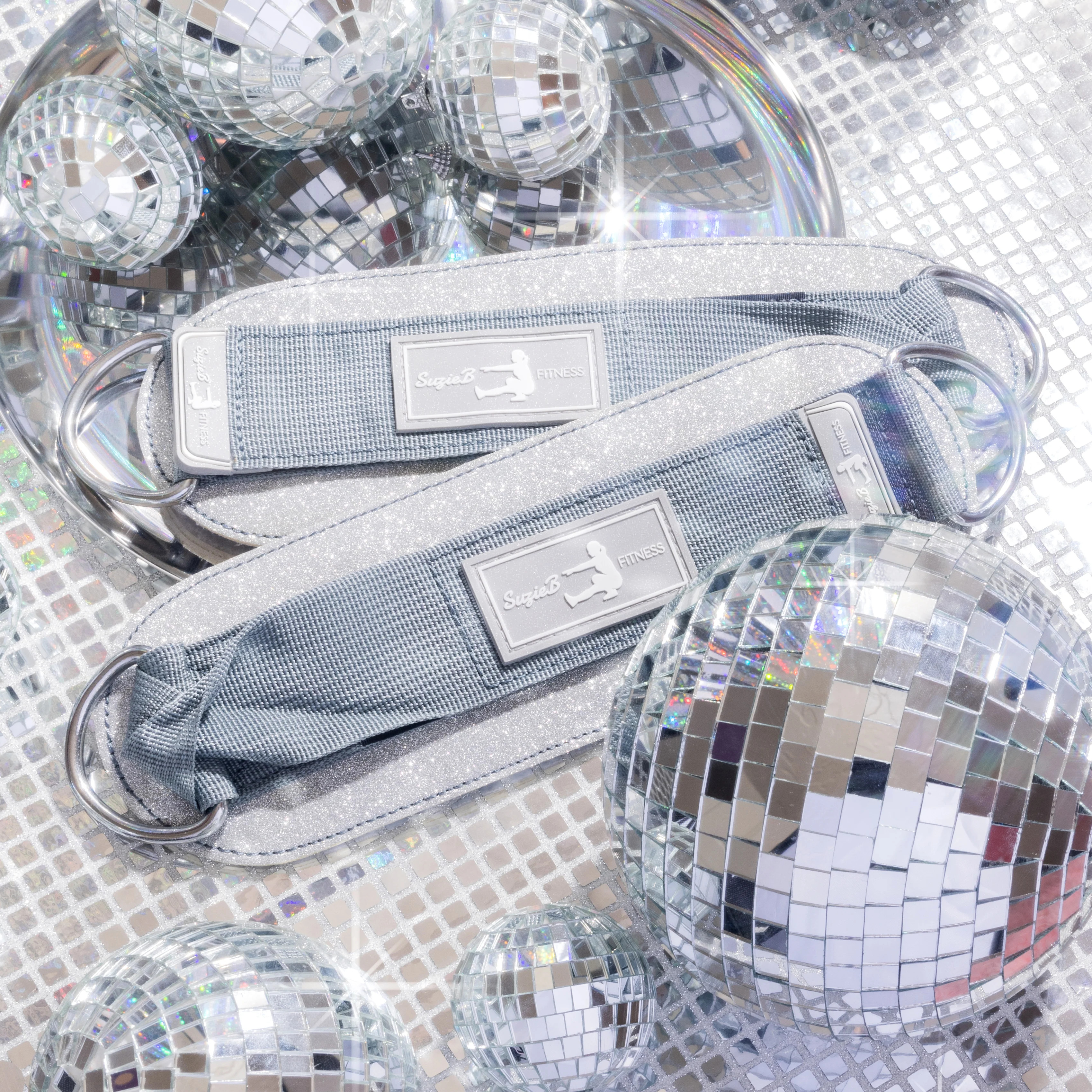SILVER SPARKLE ANKLE STRAPS | SuzieB Fitness