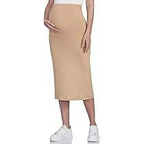 POSHDIVAH Women's Maternity Skirt Over The Belly Midi High Waisted Solid Stretchy Pregnancy Penci... | Amazon (US)