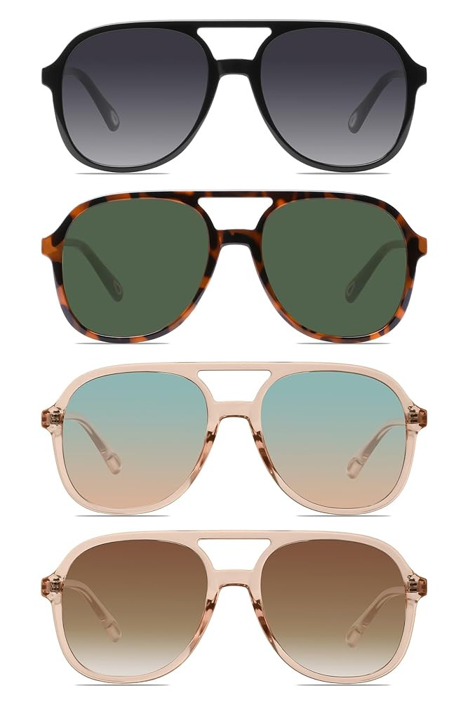 YDAOWKN Retro Square Aviator Sunglasses for Womens Mens Vintage 70s Double Bridge Sun Glasses | Amazon (US)