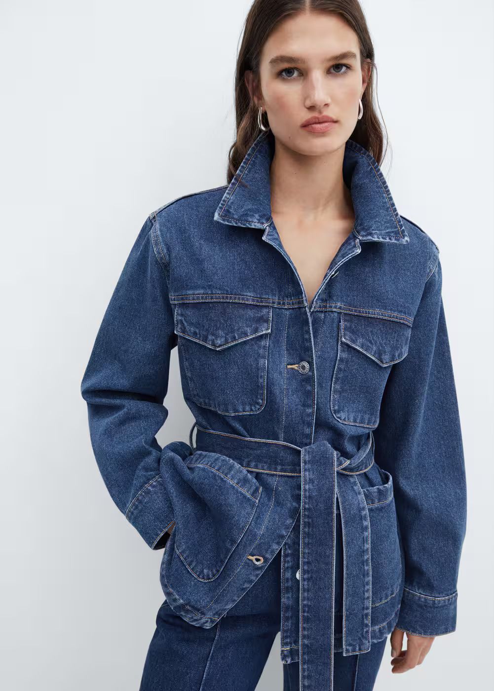Denim jacket with belt -  Women | Mango USA | MANGO (US)