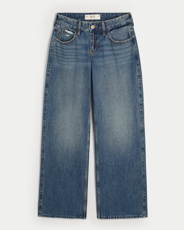 Low-Rise Ripped Dark Wash Baggy Jeans | Hollister (US)