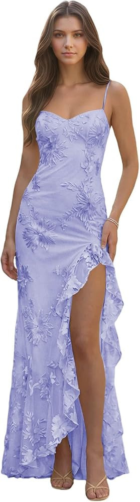 Floral Mermaid Prom Dress 2026 for Teens Tulle Embroidery Formal Evening Gowns with Slit | Amazon (US)