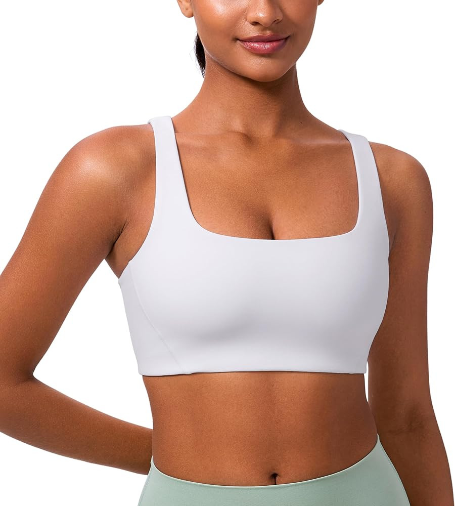 CRZ YOGA Butterlift Double Lined Square Neck Sports Bras for Women - Wireless V-Shaped Racerback ... | Amazon (US)
