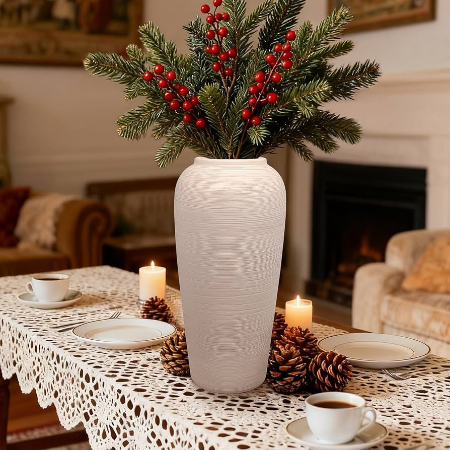 Tall Ceramic Vase 12 Inch Neutral Textured Vase,Cream Ceramic Vase for Home Decor,Farmhouse Tall ... | Amazon (US)