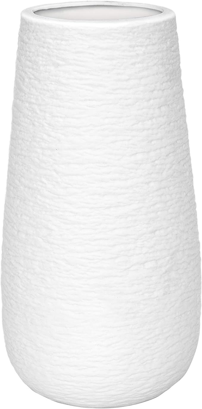 D'vine Dev 10 Inch Modern White Ceramic Vase, Oval-Shaped, Textured Flower Vase with Design Box P... | Amazon (US)