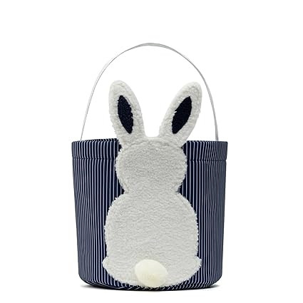 Easter Bunny Basket, Egg Hunt Basket with Plush Bunny Design, Striped Fabric Easter Bucket Tote f... | Amazon (US)