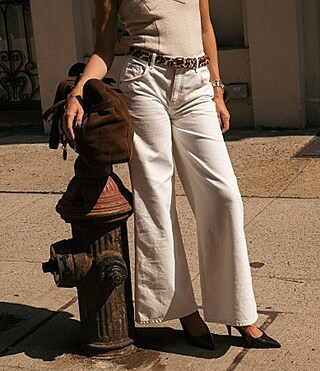 Gianni Bini x Lilly Sisto Ellie Ecru Wash Denim High Rise 5-Pocket Wide Leg Full Length Jeans - 31 | Dillard's