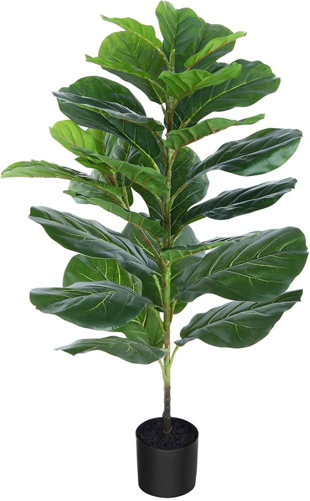 CROSOFMI Artificial Mini Fiddle Leaf Fig Tree 37 Inch Fake Ficus Lyrata Plant with 32 Leaves Faux... | Amazon (US)