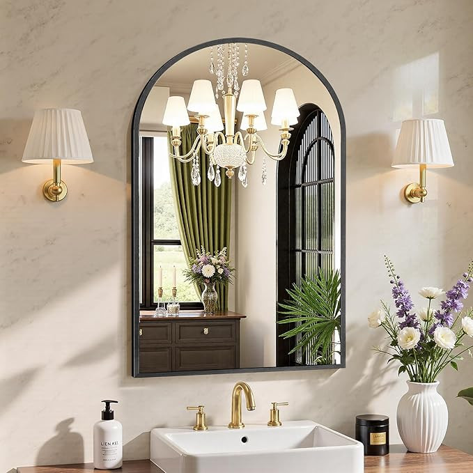 Sweetcrispy 20"x30" Arched Black Bathroom Mirrors for Wall, Bathroom Mirrors for Over Sink, Metal... | Amazon (US)