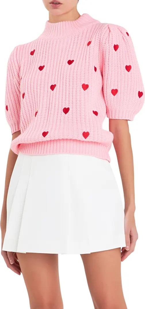 Heart Embroidered Puff Sleeve Sweater | Nordstrom