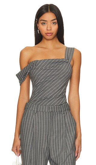 x REVOLVE Marichelle Top in Grey Lurex Stripe | Revolve Clothing (Global)