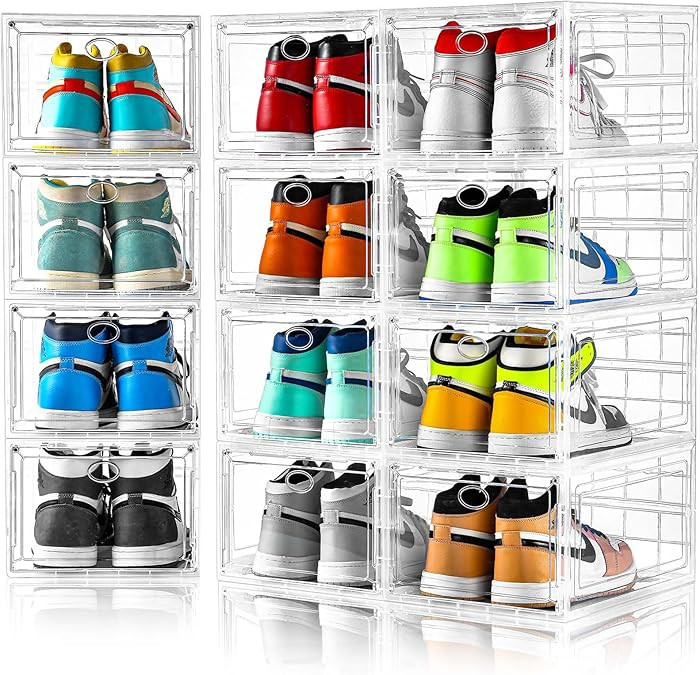 12 Pack Clear Shoe Boxes Stackable,Shoe Storage Boxes for Closet,Sturdy Shoe Box Storage Containe... | Amazon (US)