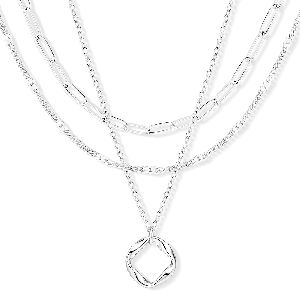 Layered Gold Necklaces for Women, Stackable Dainty 14K Gold Silver Plated Trendy Circle Paperclip... | Amazon (US)