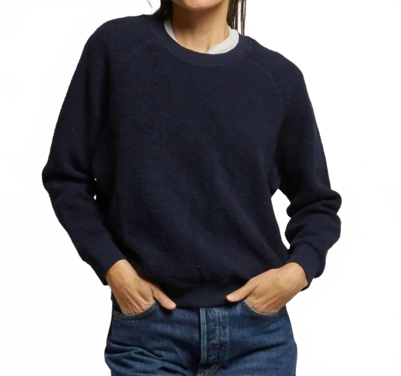 Ziggy Fleece Crew Sweatshirt In Navy | Shop Simon