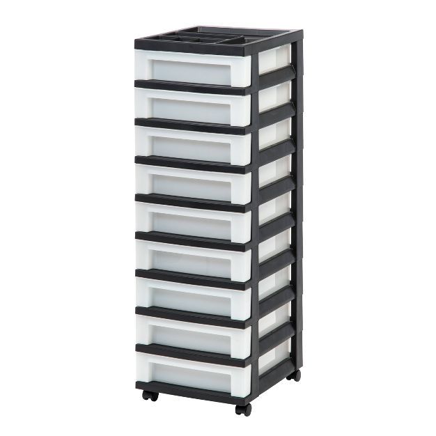 IRIS 9 Drawer Storage Cart with Organizer Top Black/Pearl | Target