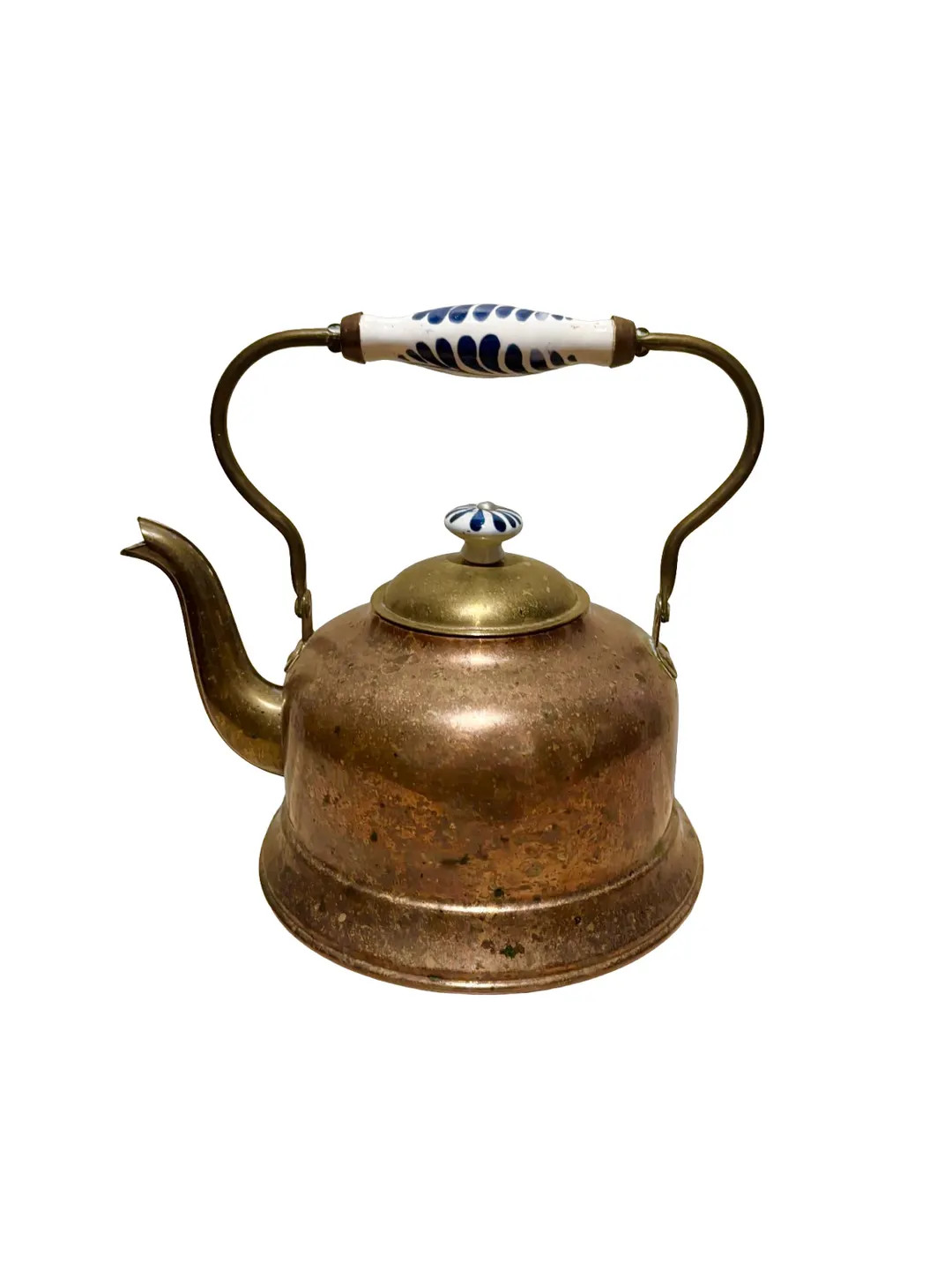 Vintage Copper Teapot With Porcelain Handle, Antique Copper Tea Kettle With Blue & White Ceramic ... | Etsy (US)