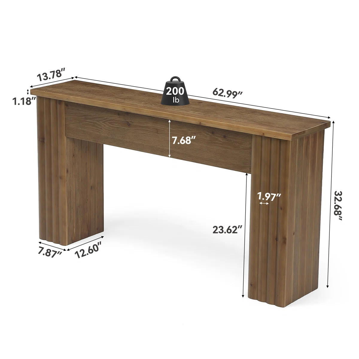 63-Inch  Solid Wood Entry Console Table, Fluted Narrow Sofa Table Behind The Couch, Farmhouse Foy... | Wayfair North America