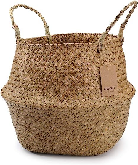 DOKOT Natural Seagrass Belly Basket with Handles, Large Storage Laundry Basket (32 x 28 cm, Natur... | Amazon (UK)