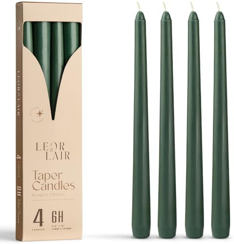 Leor & Lair Green Taper Candles - 4 Pack 10" Green Candlesticks for Christmas - Unscented Long Bu... | Amazon (US)