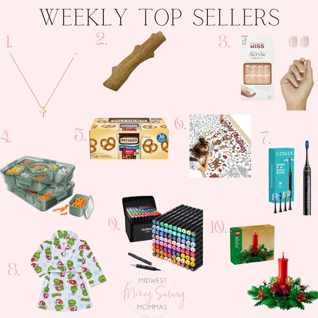 Weekly top sellers 

Best sellers  necklace  dog toys  press on nails  snack box  robe  legos  toys 

#LTKSeasonal #LTKKids #LTKGiftGuide